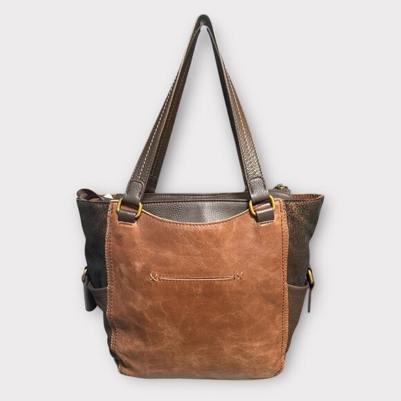 The Sak Kendra Work Tote Brown Teak Multi Leather Bag Pockets Boho Hobo Carryall - Picture 2 of 10